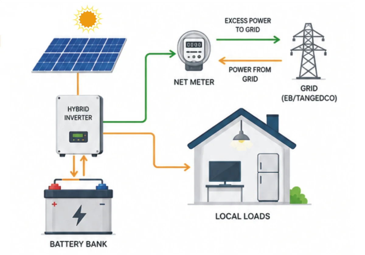 Hybrid solar system diagram by Sakthi Solar